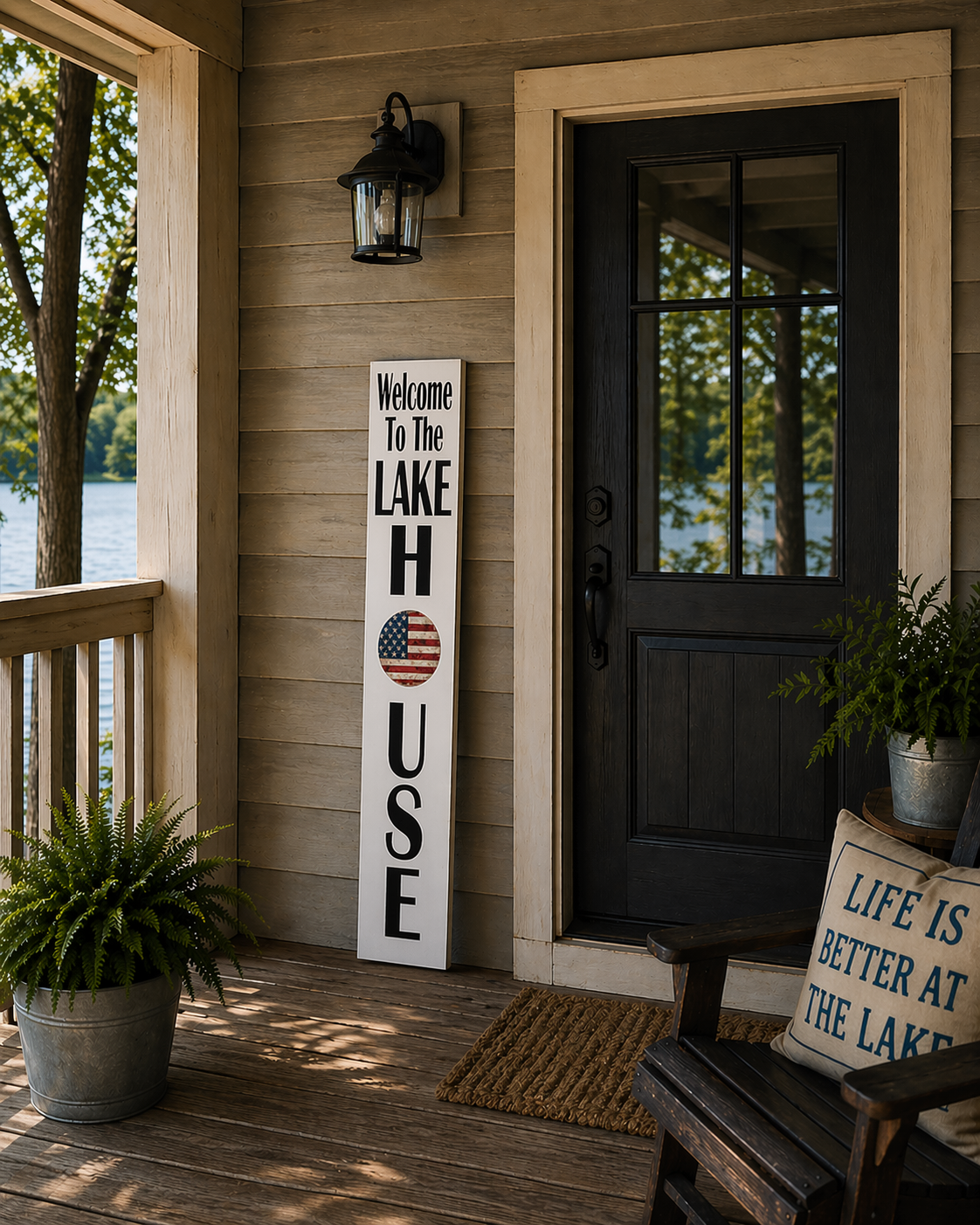 Welcome To Our Lake House Porch Leaner with Interchangeable Magnet