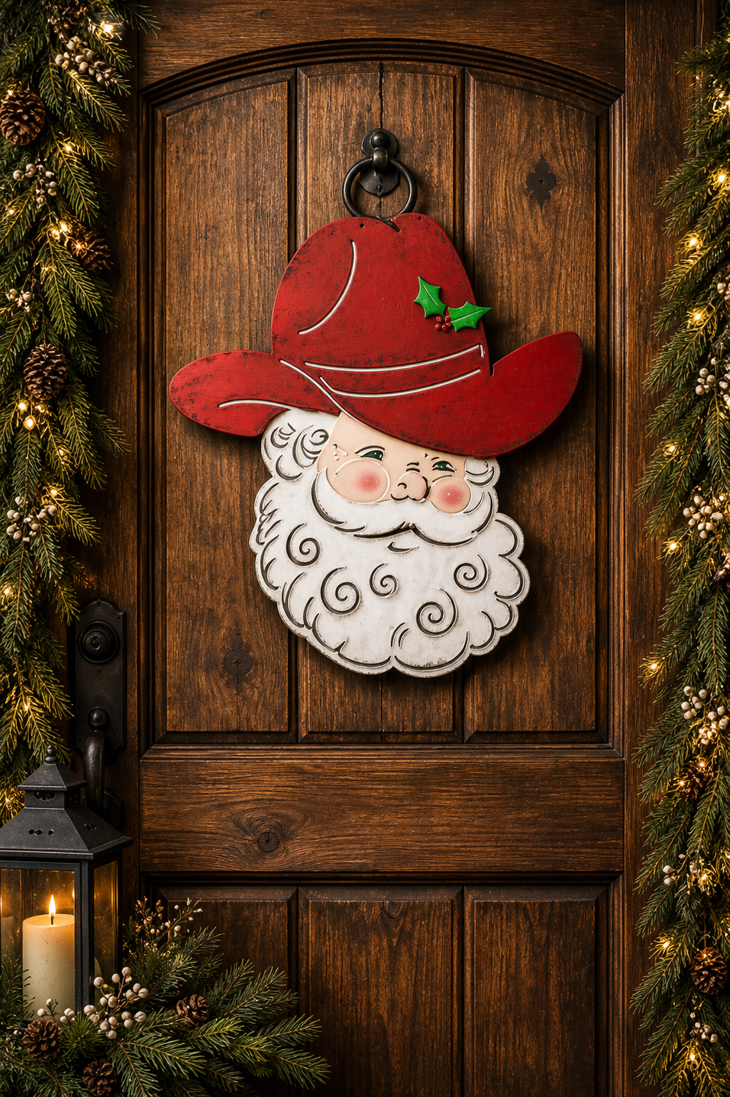 Cowboy Santa Metal Door Hanger