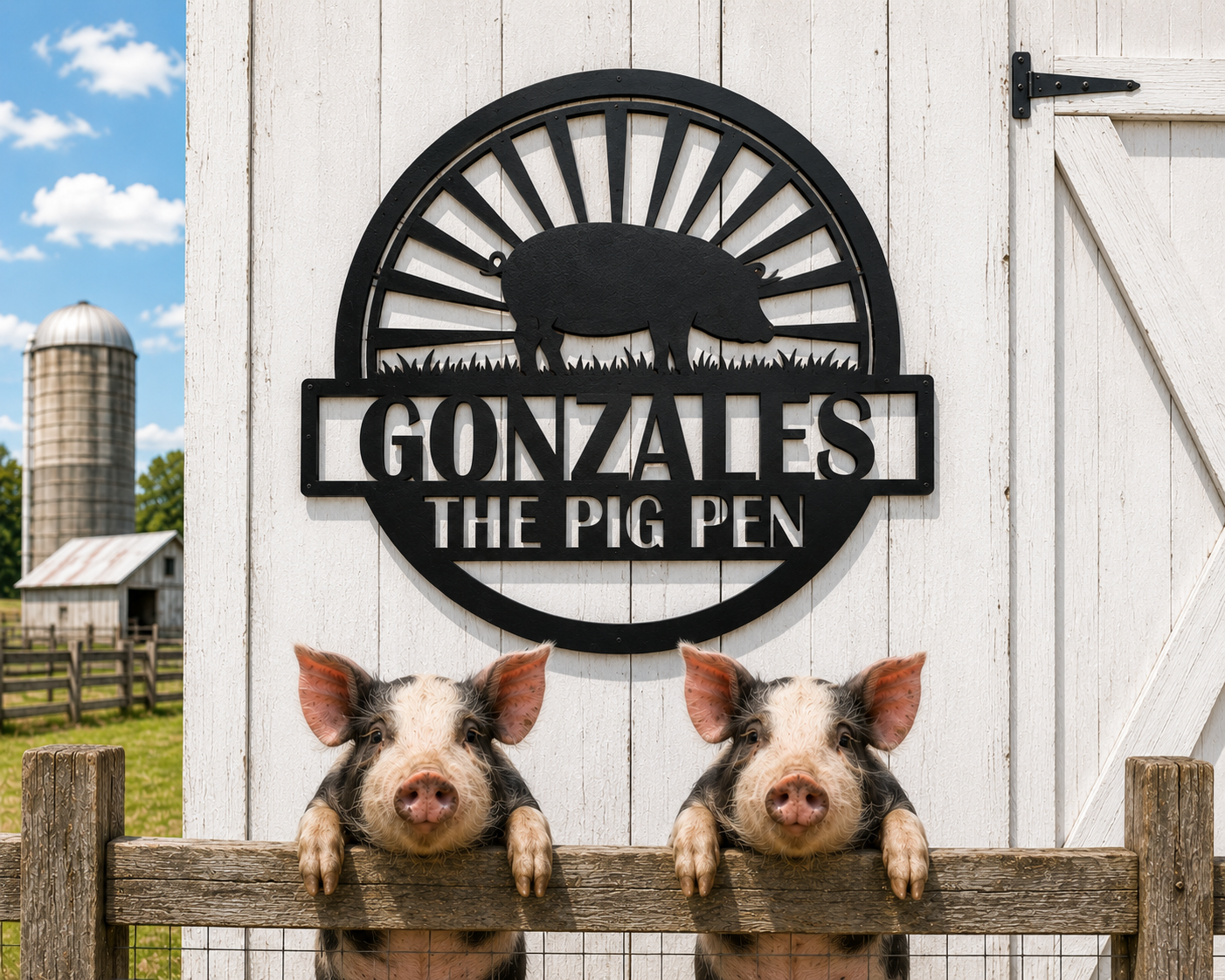 Custom pig pen metal sign with farmhouse style