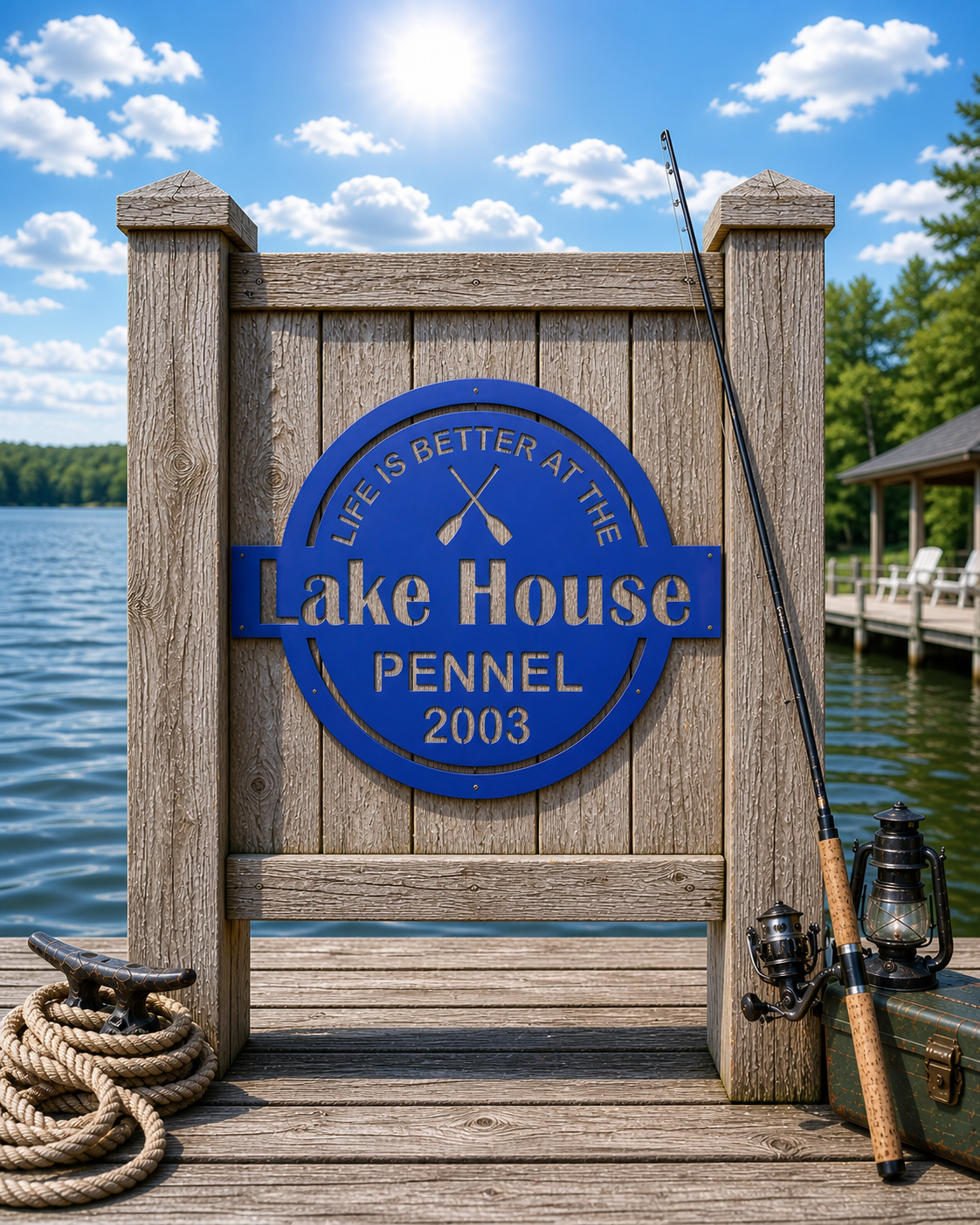 Custom life is better at the lake house metal sign for lake decor
