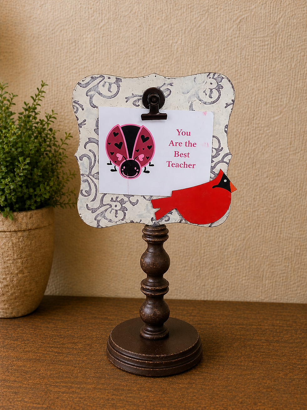 Metal desktop stand with interchangeable magnet display and rustic black base
