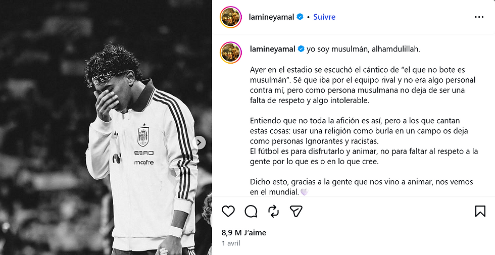 Post Instagram de Lamine Yamal suite aux incidents raciste lors du match entre l'Espagne et l'Egypte