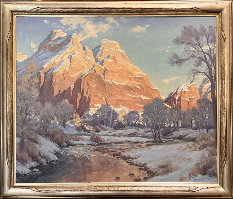 painting of Zion covered in snow by Ron rencher