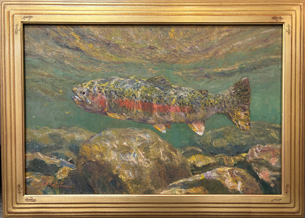 oil painting of a rainbow trout by mike Stidham