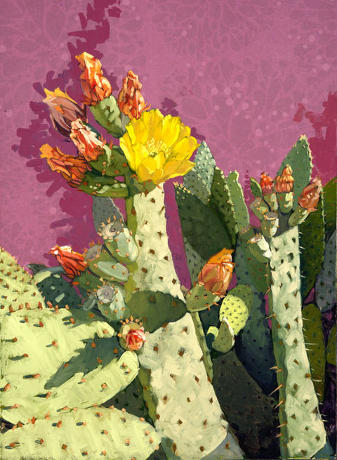 mixed media painting of a blooming cactus by Jenna line weaver