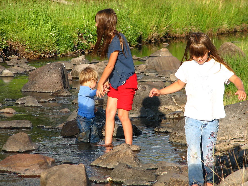 kids playing in a river