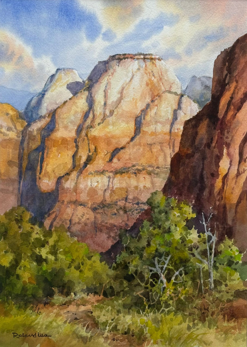 Zion Canyon watercolor landscape, Sentinel Smiles - Roland Lee Watercolor