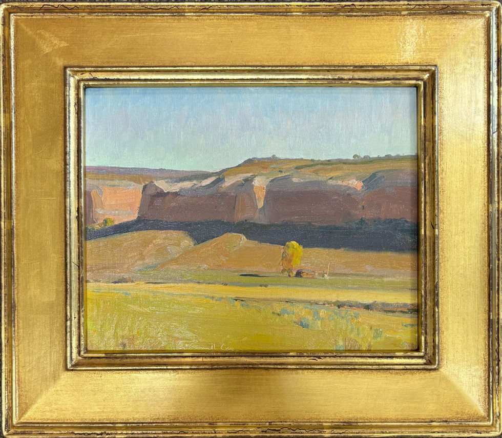 landscape painting of a field study in a gold frame by Russell Case, at Gold river gallery