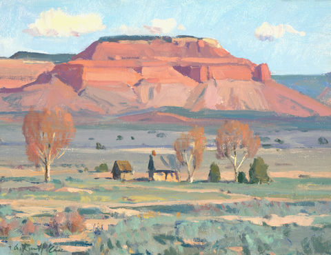 original landscape painting of a pink desert by Russell case