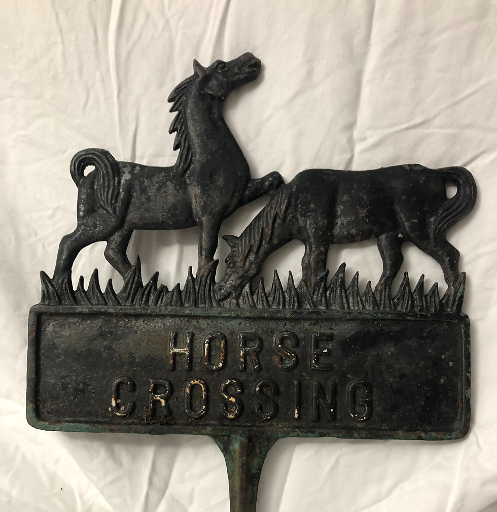 "Horse Crossing" Cast Iron Yard Sign back view