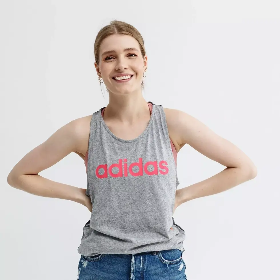 adidas 'Essentials' Womens Linear Tank Top Vest - Grey / Pink - Size Small