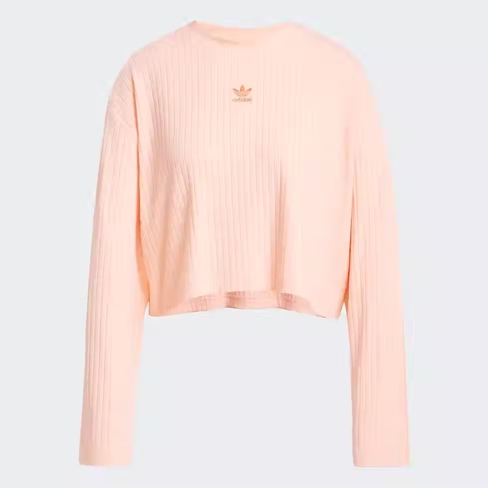 Thumbnail: adidas Essentials Wide Rib Long Sleeve Cropped Top - Silver Green & Glow Pink