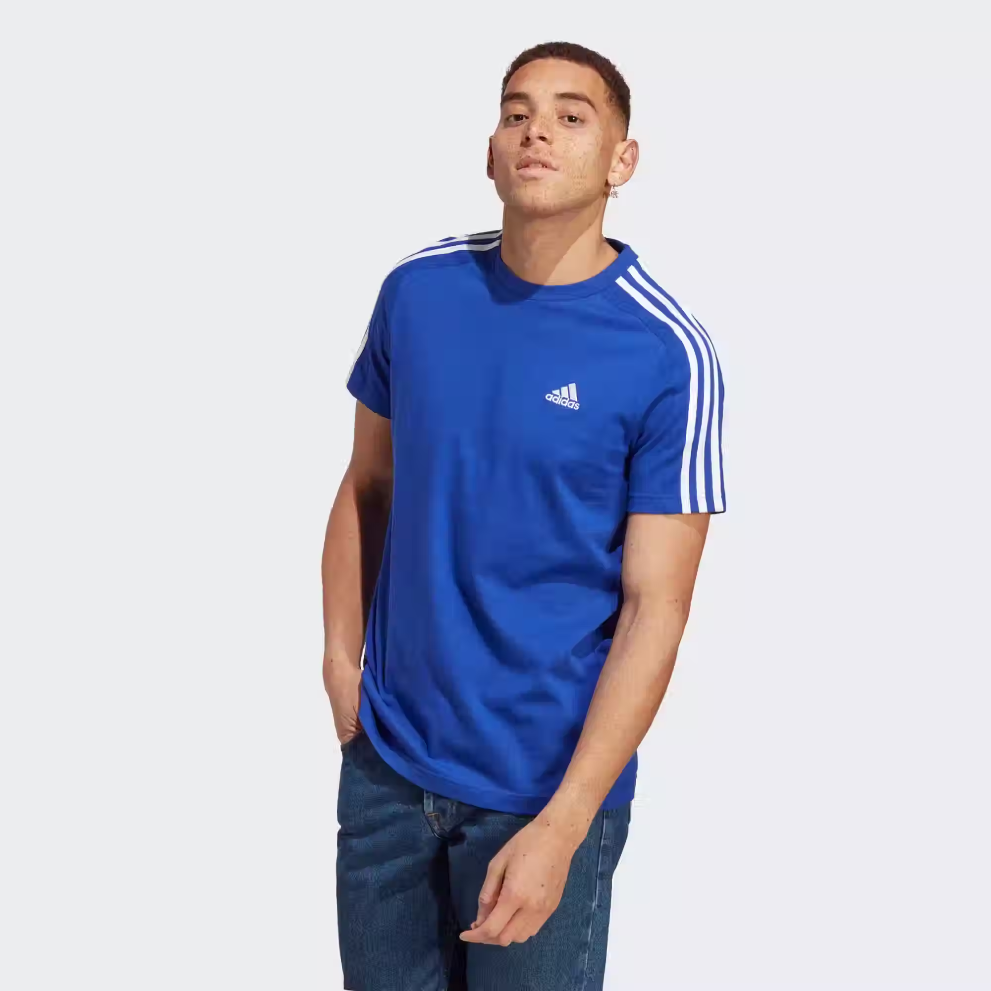 adidas Essentials Mens Single Jersey T-Shirt - Blue - 2XL