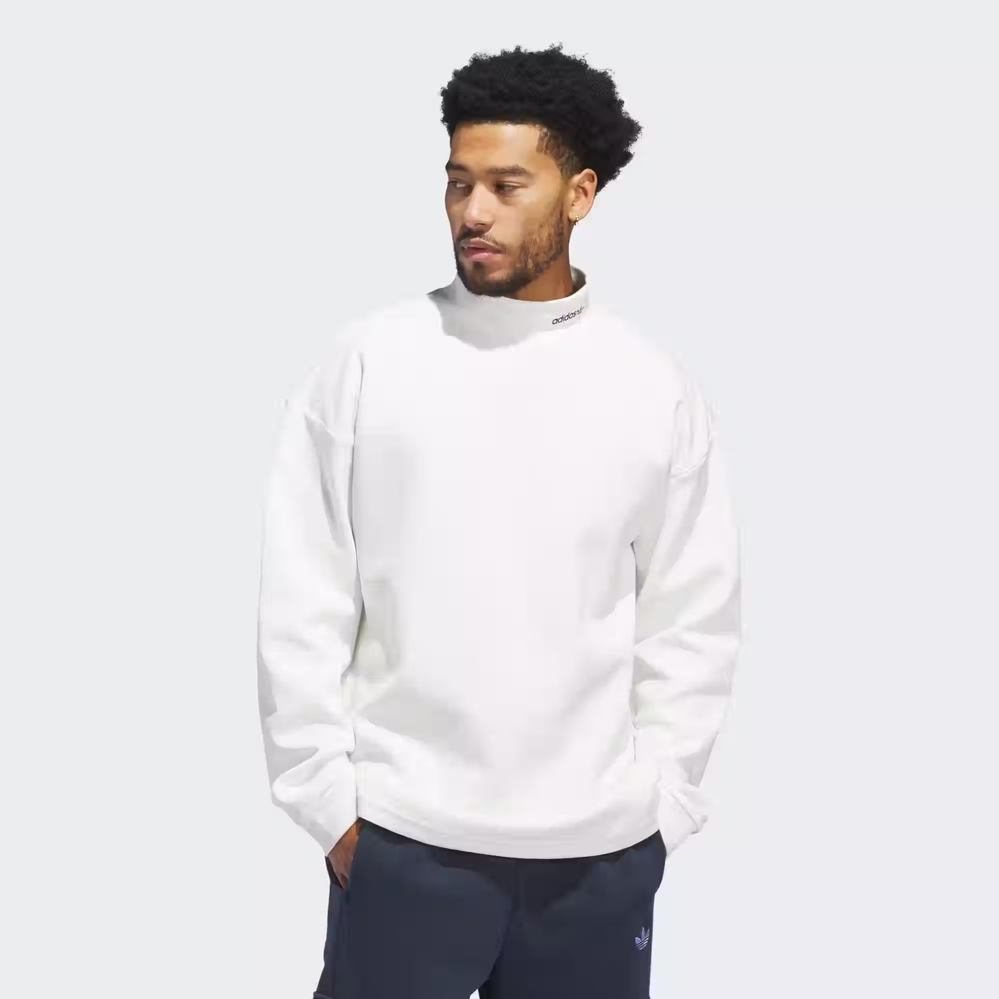 Adidas Originals Mock Neck Sweatshirt Top - Cloud White