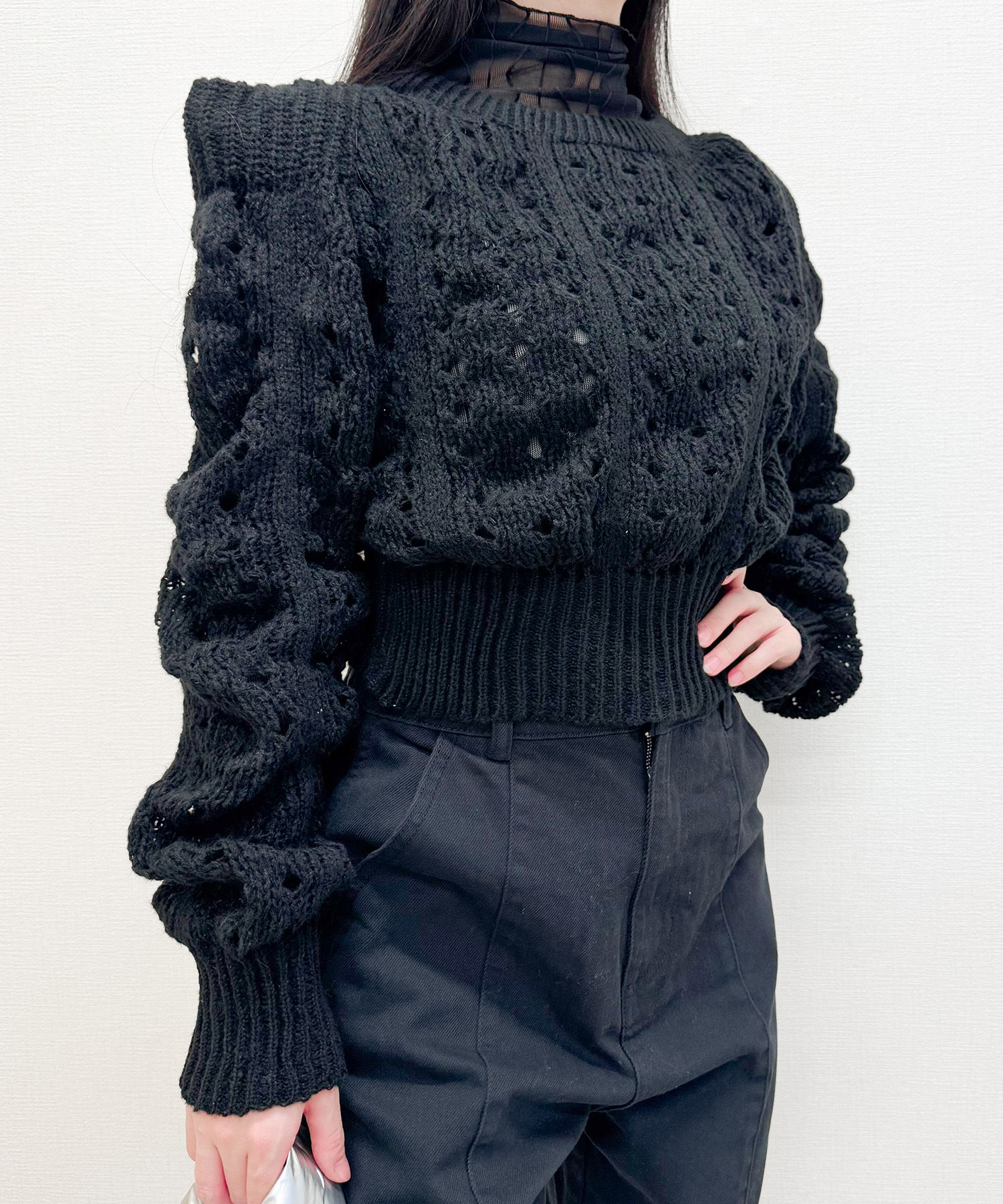 メッシュギャザーニット