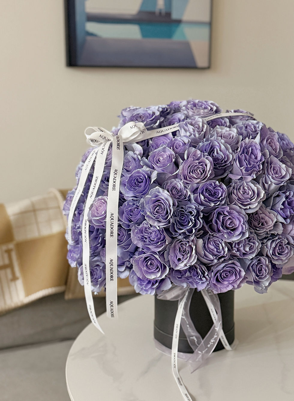 Thumbnail: Blue Lavender Flower Bucket (52 roses)