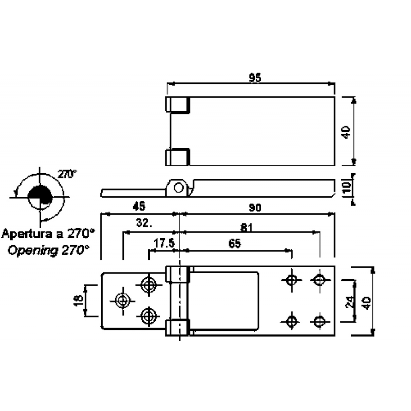 Miniatura: Cerniera inox a filo MM.95X40