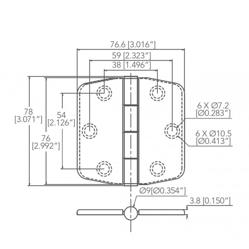 Miniatura: Cerniera con copertura MM.74X75 perno semincasso