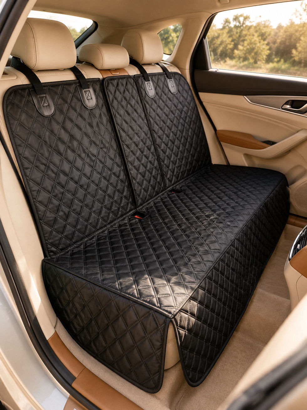 Road Paw™ waterproof dog car seat cover installed on a rear car seat