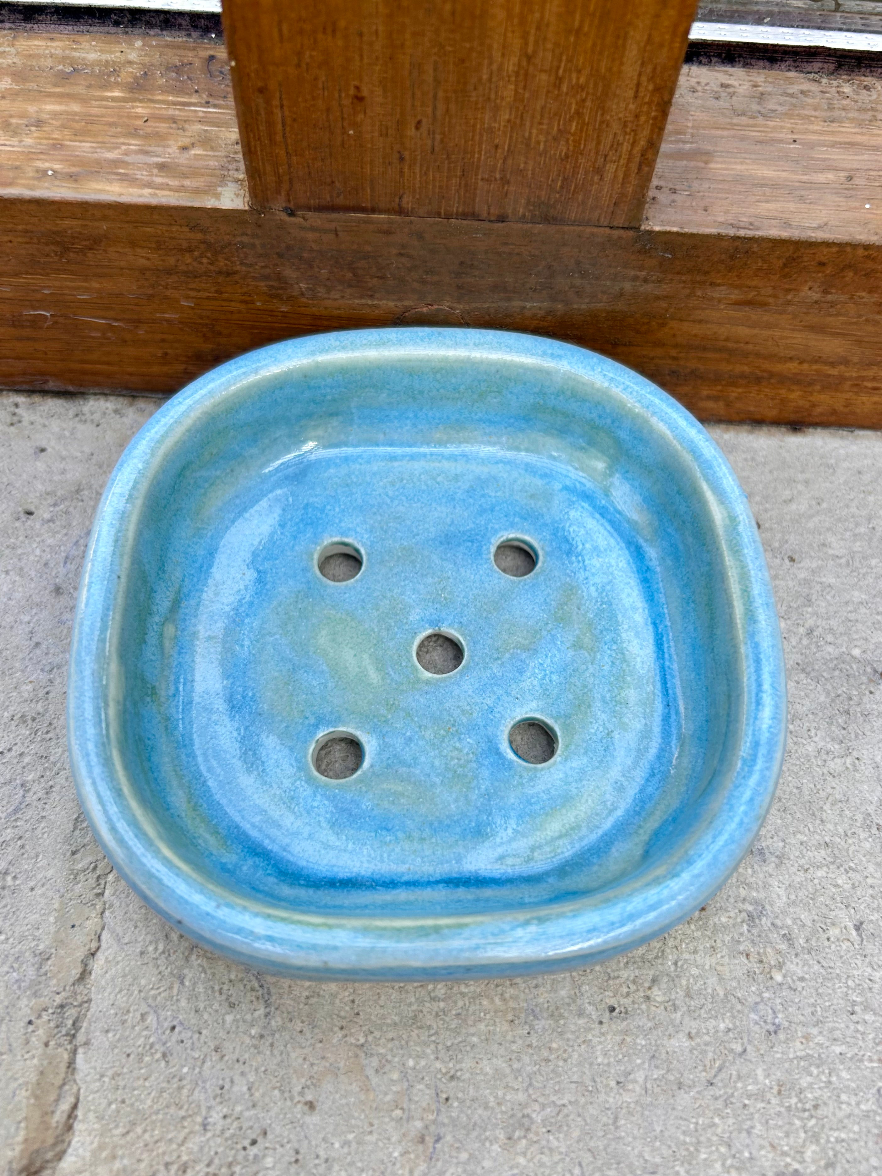 Aqua stoneware soap dish
