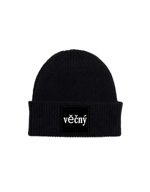 MERINO WOOL APPLIQUED BEANIE BLACK VECNY OFFICIAL DESIGNER MENS MADE IN UK LOGO HAT DIOR BURBERRY LOUIS VUTTON AMIRI RHUDE FASHION MENSWEAR SS22 SS23