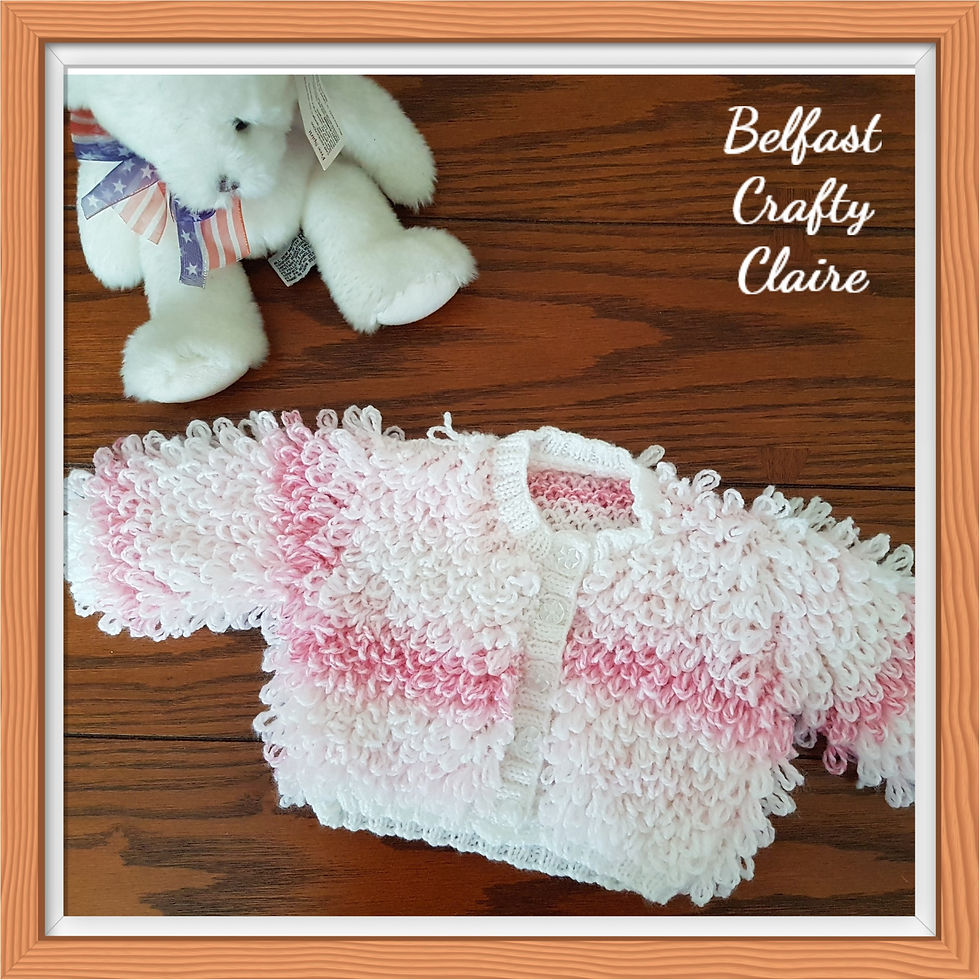 Thumbnail: Hand Knitted Baby Loopy Cardigan - Pink and White Soft Mix - 2 Sizes Available