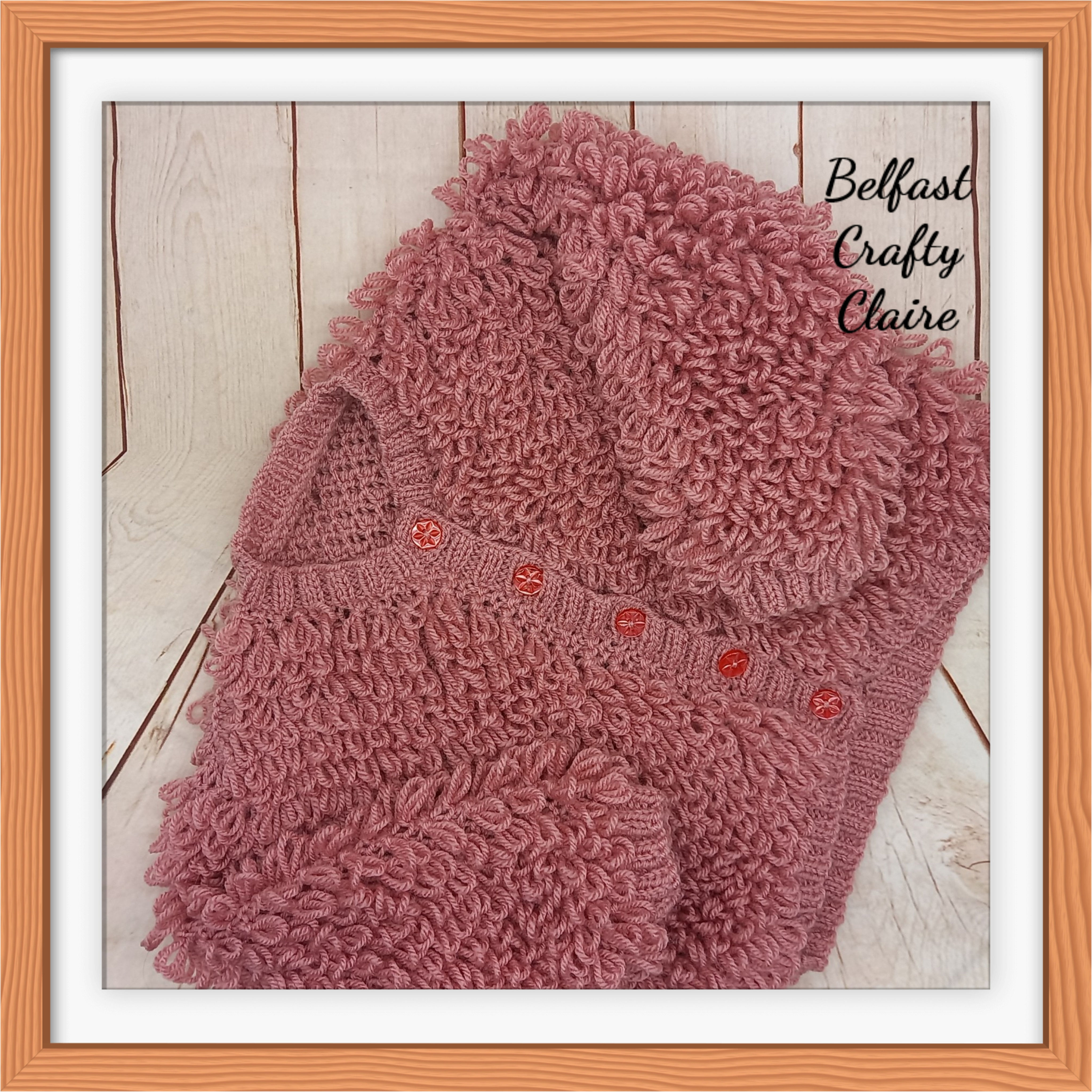 Hand Knitted Baby Loopy Cardigan - ROSE PINK - 12-24 Months