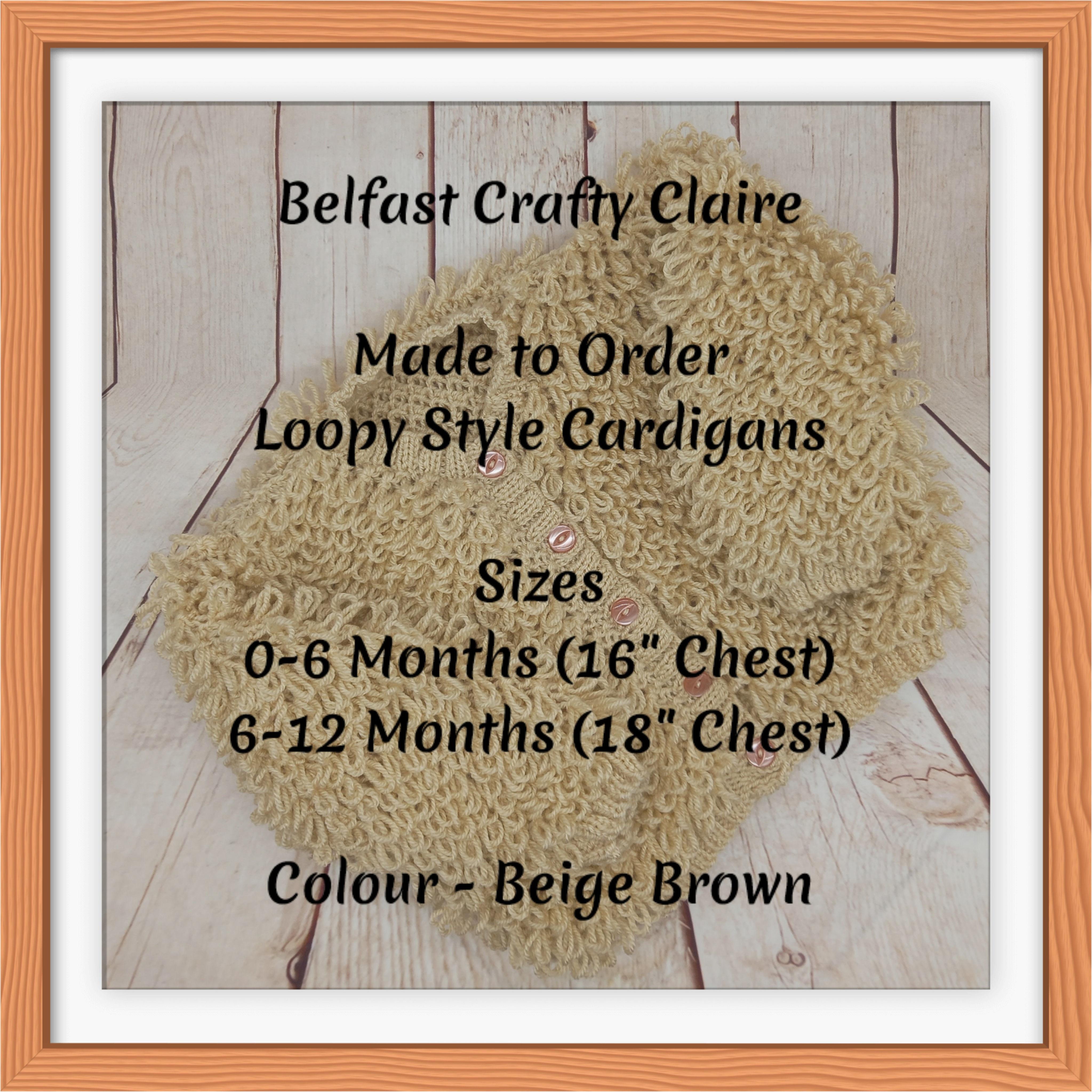 Hand Knitted Baby Loopy Cardigan - Beige Brown - 0-6 Months OR 6-1