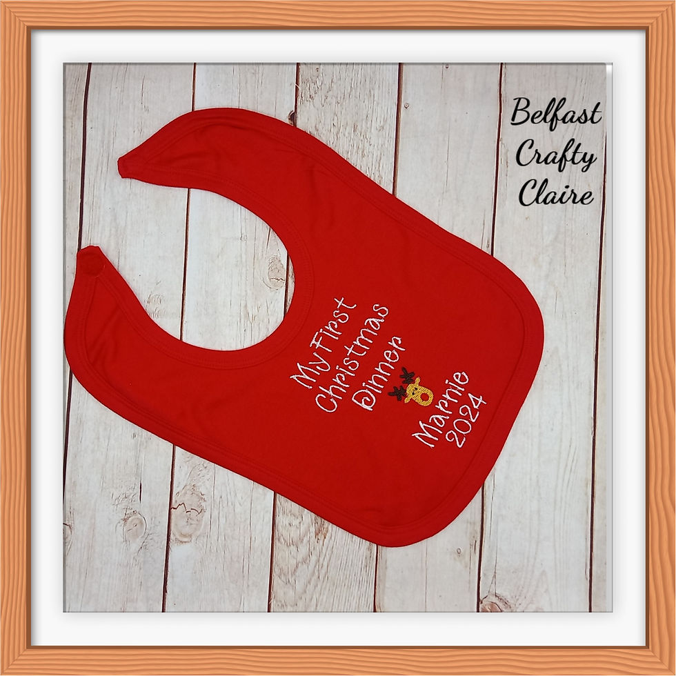 Thumbnail: Embroidered Baby Pull Over Bib - Personalised - My First Christmas Dinner