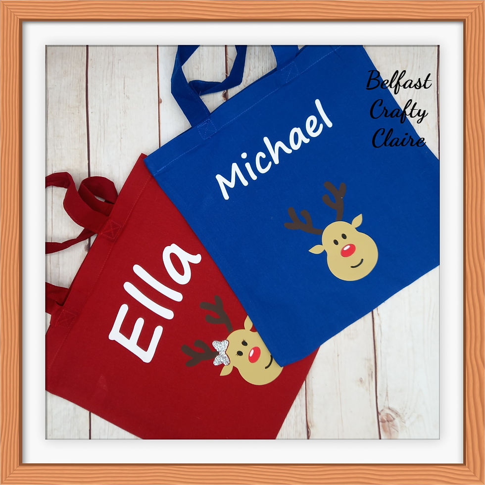 Personalised - Small Cotton Tote Bag - Christmas Reindeer - Children - Storage