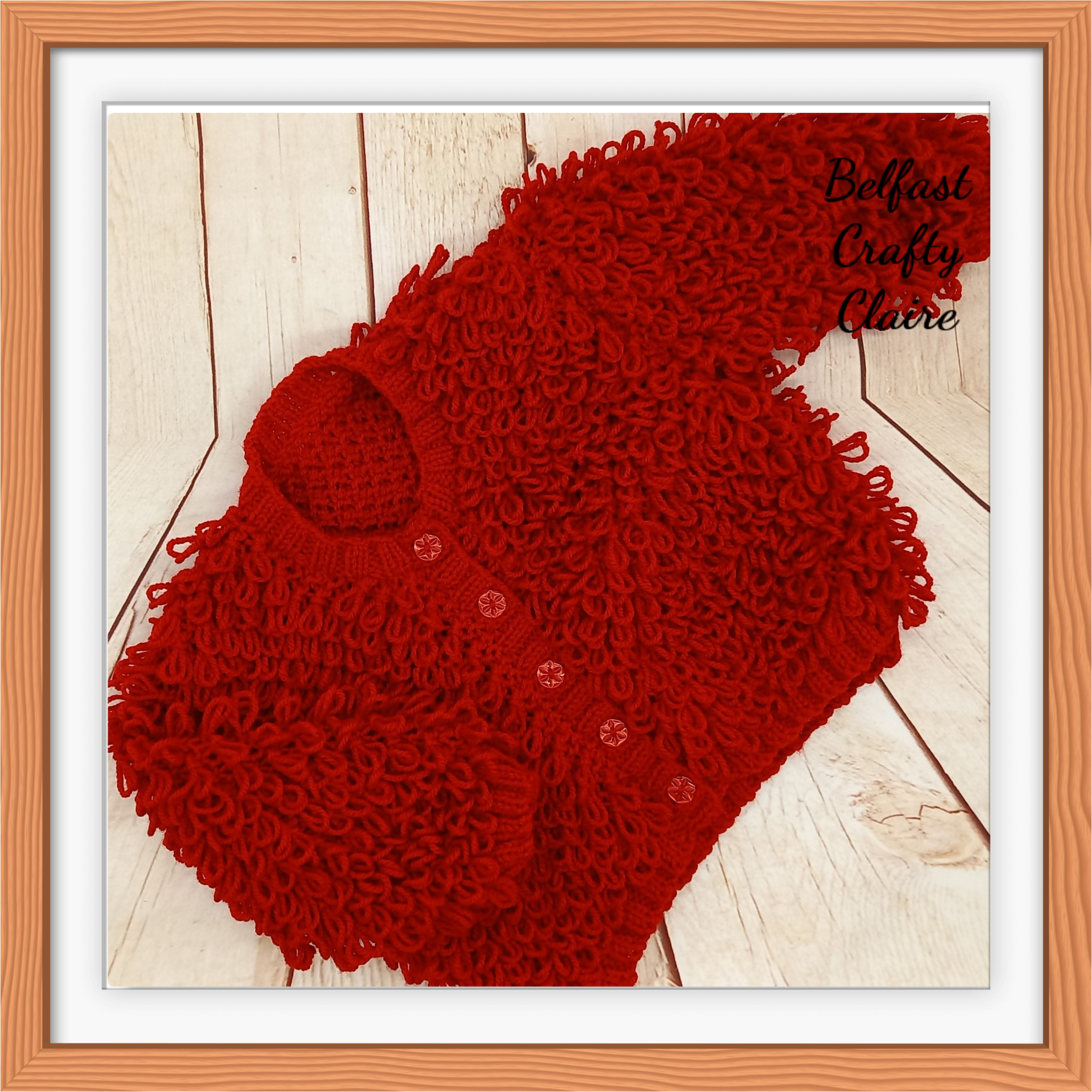 Hand Knitted Baby Loopy Cardigan - CRANBERRY - 0-6 Months