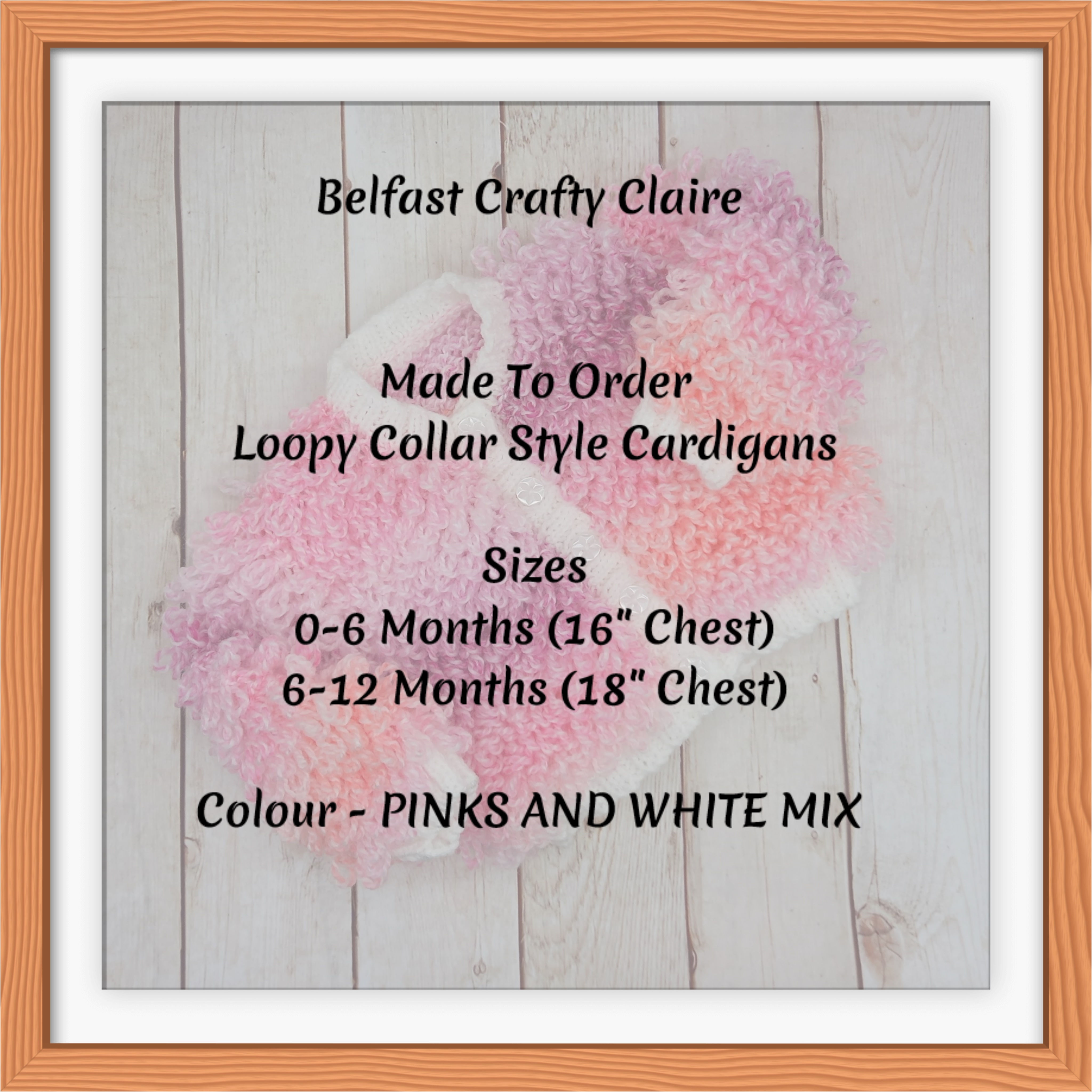 Hand Knitted Baby Loopy Cardigan - Pinks and White Mix - 2 Sizes Available