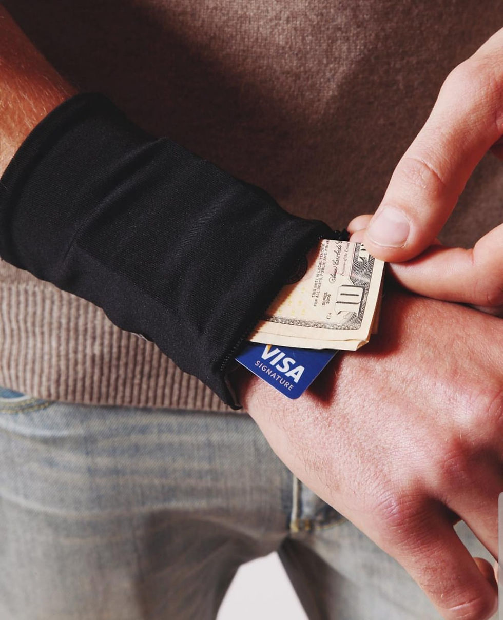 Thumbnail: Wrist Phone Wallet Pouch with 2 Pockets for Sports and Travel - Black