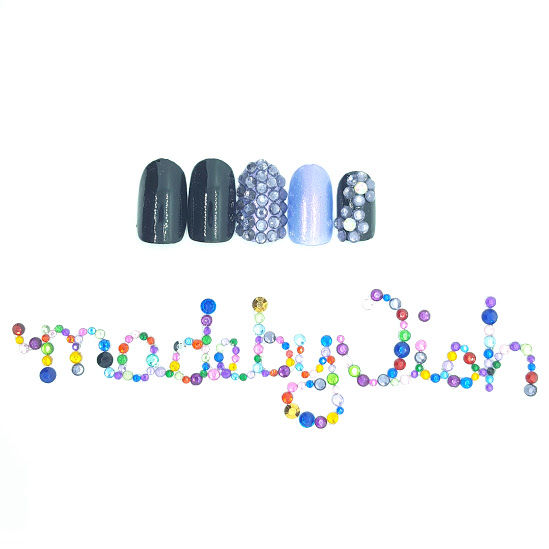Handmade Gel Press On Nails Black Purple Rhinestone Short Oval Set - madebyTish.com