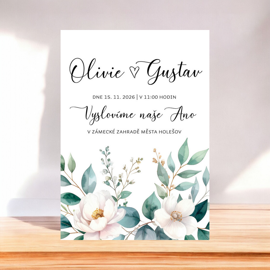 Svatební oznámení s listy a květy