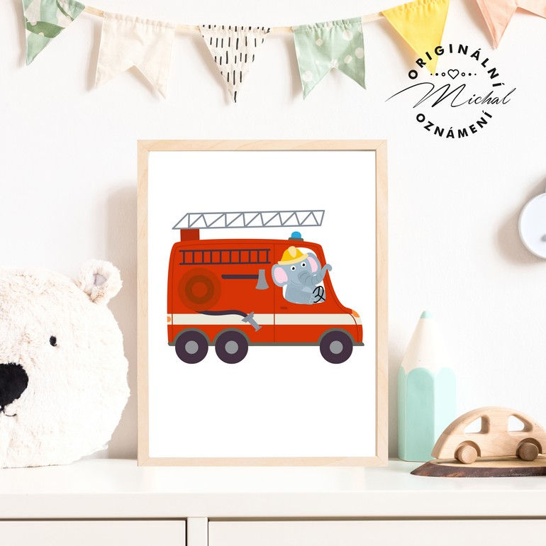 Plakát hasičský vůz hasiči