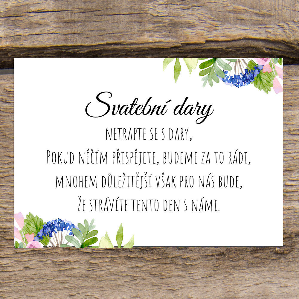 kartička se žádostí o svatební dary
