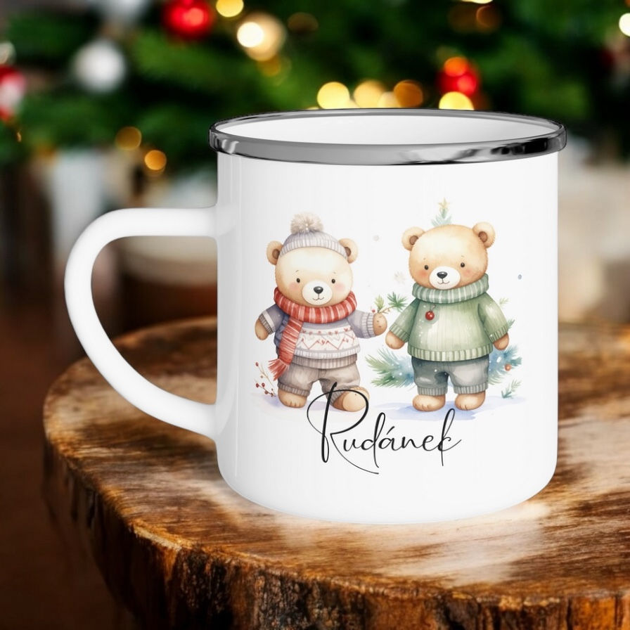 zimní, vánoční medvídci, hrníček plecháček