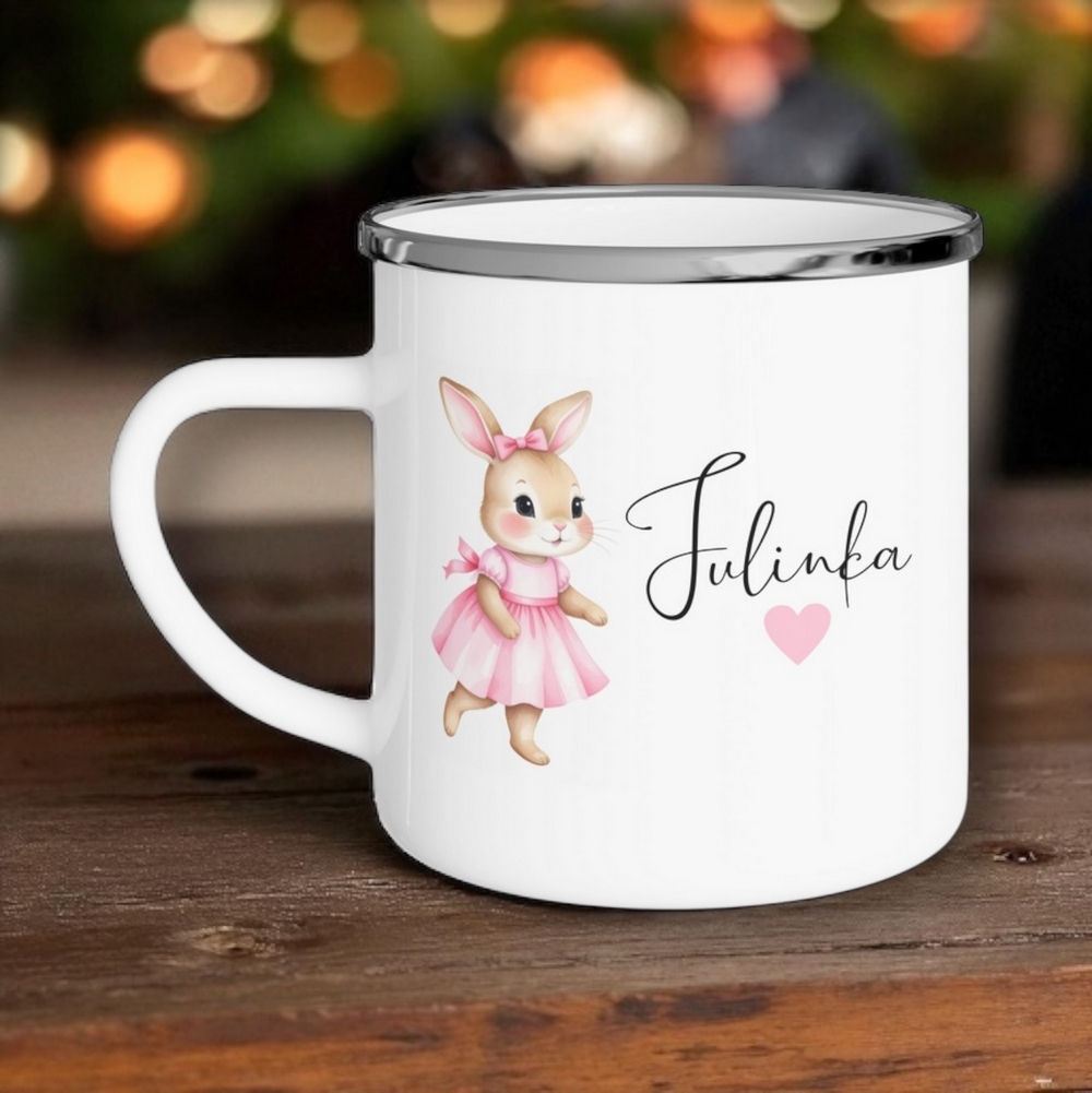 697 Králíček v růžových šatech - Plecháček / hrníček se jménem