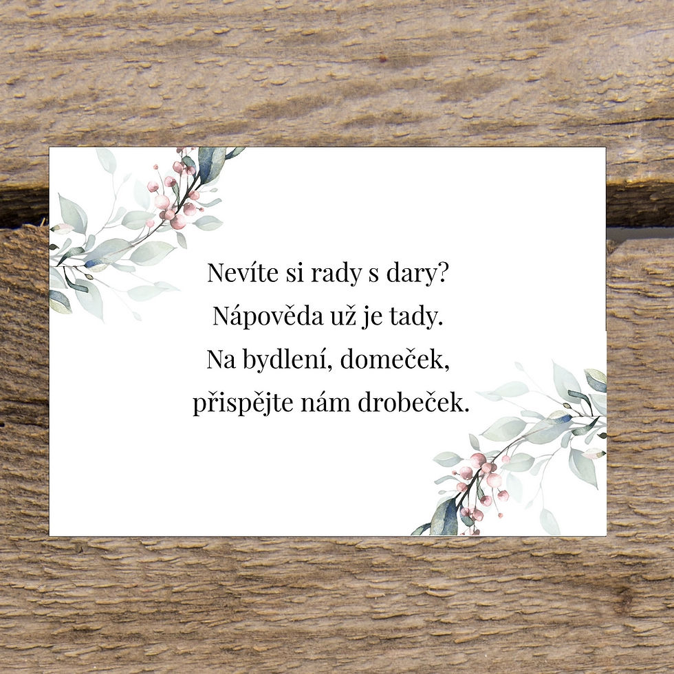 Kartička s žádostí o svatební dary