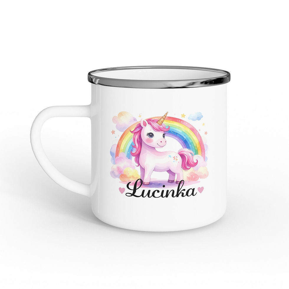 Hrnek, plecháček s duhovým jednorožcem