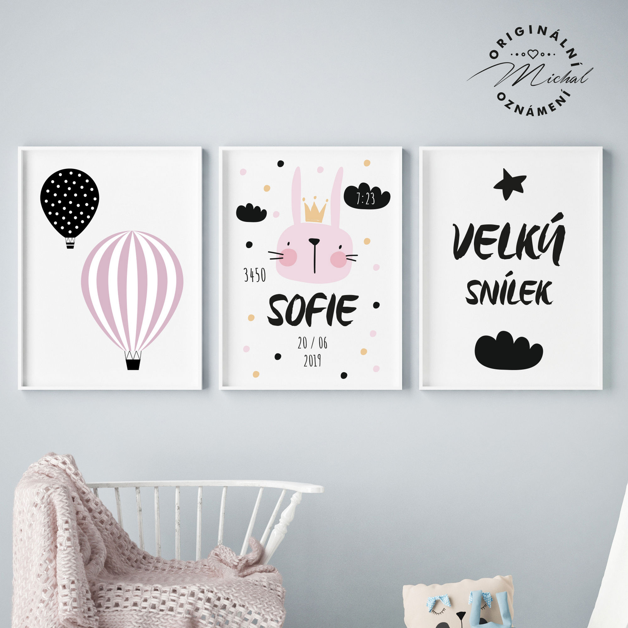 Plakáty s údaji narození - holčička - set