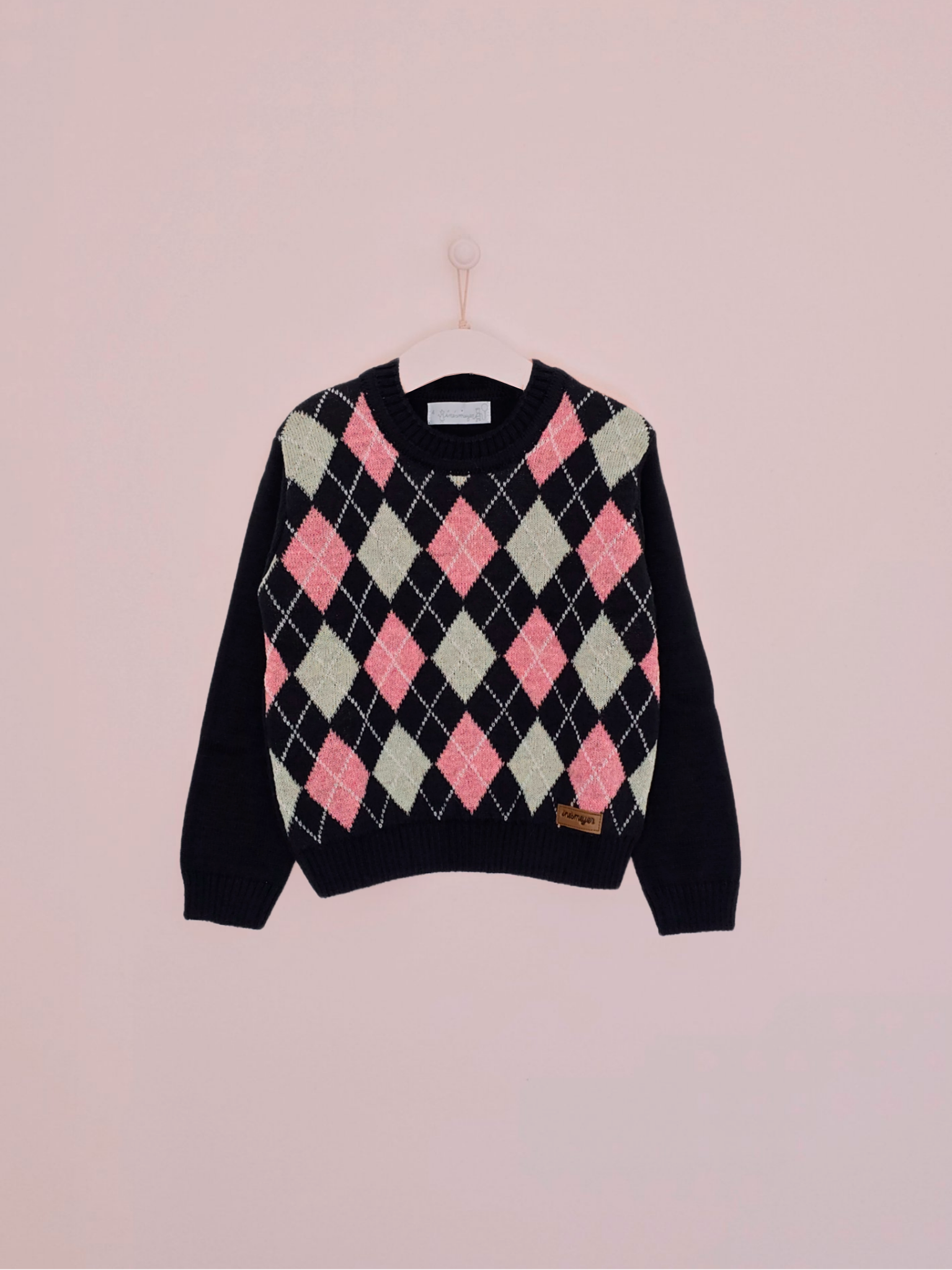 Sweater marino con rombos rosa 423865