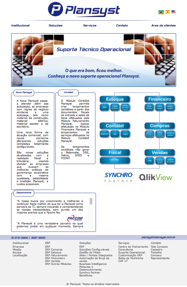 Layout do website da Plansyst