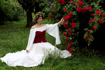 Seidenrock, Carmenbluse, Samtcorsage