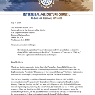 Intertribal Agriculture Council Submits Comments to BIA, Urges Full Staffing and Support for Tribal Agriculture