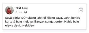 Perniagaan Baju Ust Ebit Lew Terlampau Laris