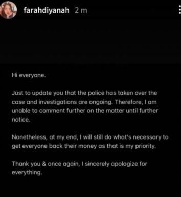 Farah released an IG story saying that it is now a police case