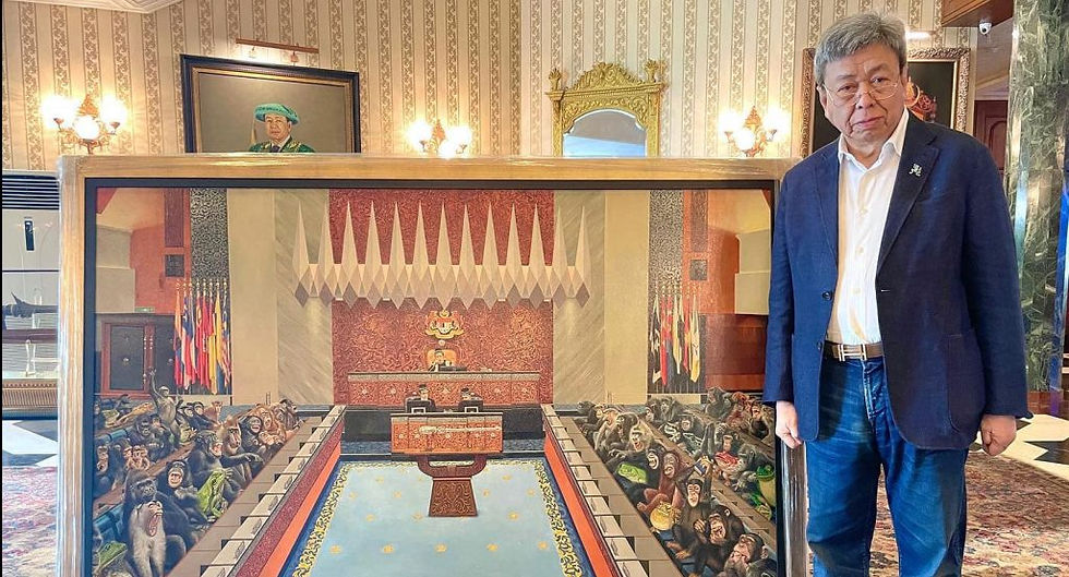 Artpiece Depicting Monkeys In Parliament