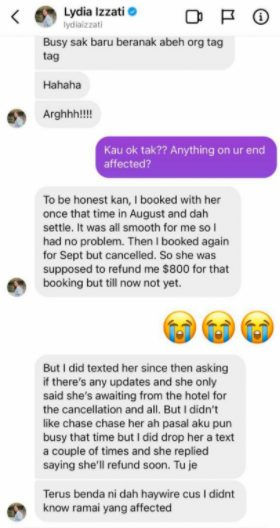However, more recent customers including celebrity influencers like Nurul Aini, Malaque and Lydia Izzati were not so lucky
